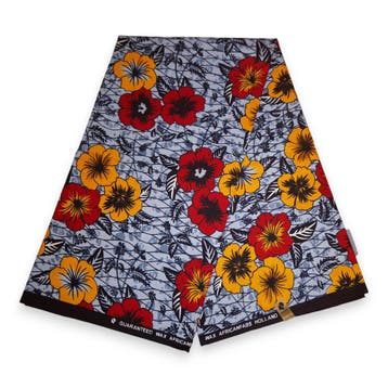 Afrikaanse print stof - Lichtgrijze Flowers - 100% katoen -, Ophalen of Verzenden, Nieuw