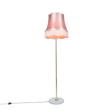 Retro vloerlamp messing met Granny kap roze 45 cm - Kaso, Huis en Inrichting, Verzenden, Nieuw, Retro