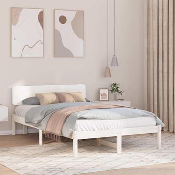 vidaXL Bedframe met hoofdeinde Wit 135 x 190 cm Massief, Verzenden, Wit, Nieuw, Twijfelaar