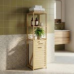 Badkamerkast Anun met wasmand 130x36x33 cm houtkleurig en be, Huis en Inrichting, Badkamer | Badkamermeubels, Verzenden, Nieuw