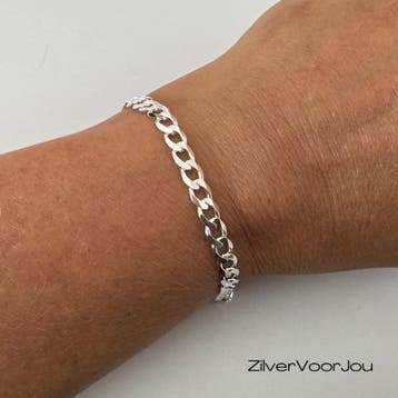 Zilveren platte gourmet armband 6 mm, Sieraden, Tassen en Uiterlijk, Armbanden, Verzenden, Nieuw, Zilver