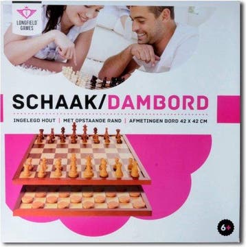 Schaak/dambord 42 cm ingelegd in luxe doos, Verzenden, Nieuw