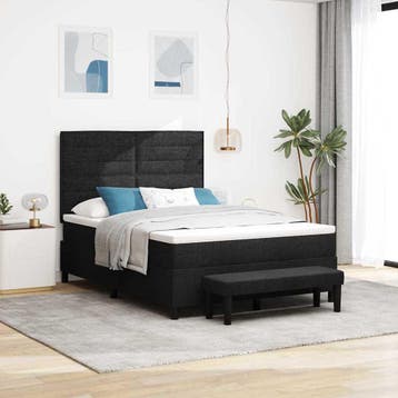 vidaXL Boxspringbed met hoofdeinde Zwart 140 x 190 cm Stof, Huis en Inrichting, Verzenden, Nieuw, Zwart, Stof