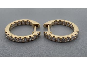 Veiling - Gouden oorbellen ingelegd met diamant, Nieuw