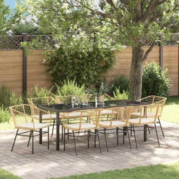 vidaXL Tuin eettafelset 9 st Bruin poly rattan, Verzenden, Nieuw, Rotan, Meer dan 8 zitplaatsen