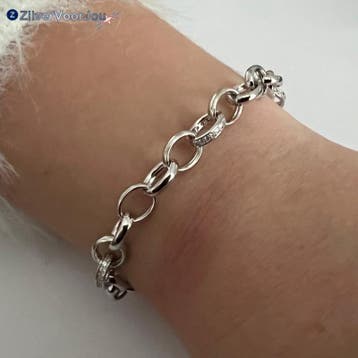 Zilveren schakelarmband met 3 shiny schakels gerhodineerd, Verzenden, Nieuw, Zilver