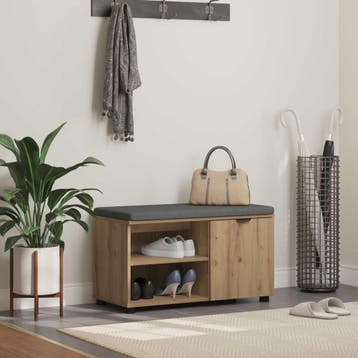 vidaXL Schoenbank met kussen Artisanaal eiken 80 x 38 x 46, Huis en Inrichting, Banken | Voetenbanken en Poefen, Verzenden, Nieuw