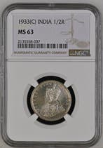 Brits India. George V. 1/2 Rupia 1933 - NGC MS63 (Calcuta)