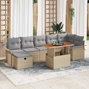 vidaXL Tuin Sofa Set 8 st Beige poly rattan, Verzenden, Nieuw, Rotan, 8 zitplaatsen