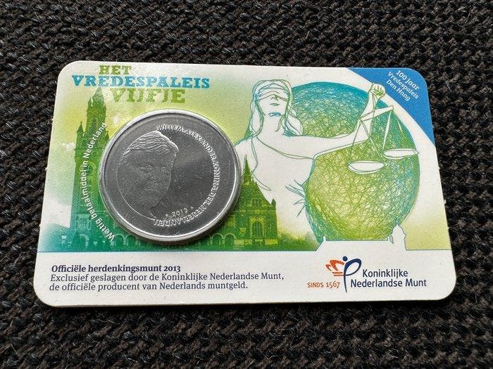 Nederland. 5 Euro 2013 Vredespaleis BU variant in coincard, Postzegels en Munten, Munten | Europa | Niet-Euromunten