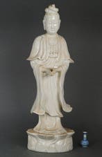 Chinese - Large Standing Guanyin on Waves - Porselein -