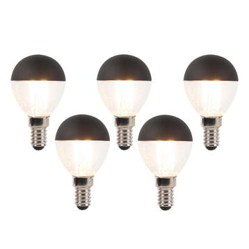 Set van 5 E14 dimbare LED filamentlamp kopspiegel P45 zwart, Verzenden, Nieuw