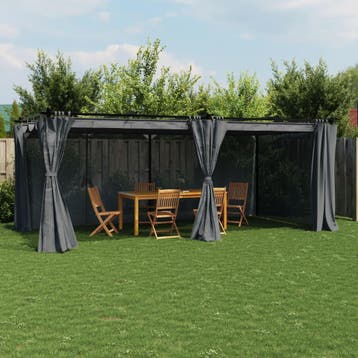 vidaXL Prieel met gordijnen 6x3 m staal antracietkleurig, Verzenden, Nieuw