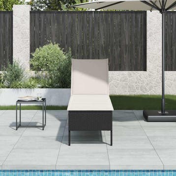 vidaXL Ligstoel met kussen zwart 55x200x44cm polyrotan, Verzenden, Nieuw