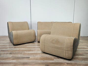 Fauteuil - Modulaire fauteuils in stof met ruitdessin -, Antiek en Kunst