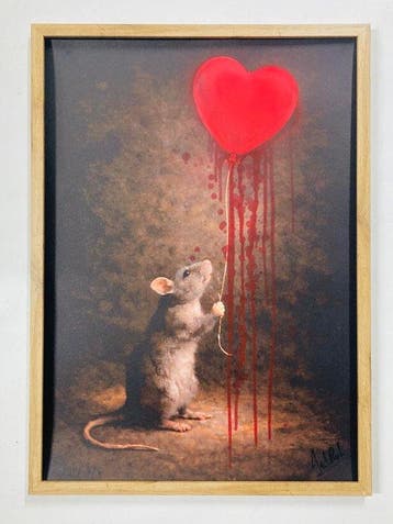 artrat - BANKSY RED HEART RAT