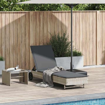 vidaXL Ligbed met wielen en kussens poly rattan lichtgrijs, Tuin en Terras, Verzenden, Nieuw