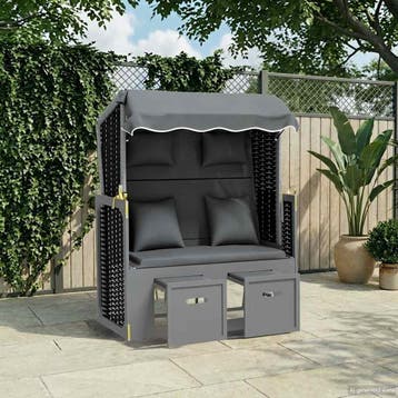vidaXL Strandstoel met kussen poly rattan en hout antraciet, Tuin en Terras, Verzenden, Nieuw