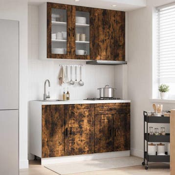 vidaXL Keukenblok PORTO 4 pcs Gerookt eiken Bewerkt hout, Verzenden, Nieuw, Bruin