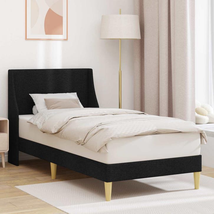 vidaXL Bedframe Effen met hoofdeinde Zwart 90 x 200 cm Stof, Huis en Inrichting, Slaapkamer | Bedden, Zwart, Nieuw, Stof, Verzenden