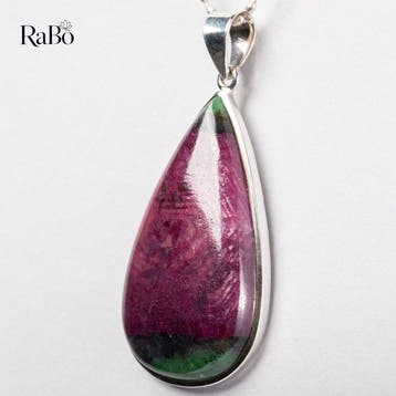 Natuurlijke robijn-zoisiet hanger in 925 sterlingzilver –