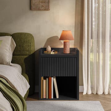 Nachtkast Nand met lade en open vak 55x45x39 cm zwart [en.ca, Verzenden, Nieuw