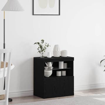 vidaXL LED Sideboard Zwart 60,5 x 37 x 67 cm Bewerkt hout, Minder dan 50 cm, Verzenden, Nieuw, Minder dan 100 cm