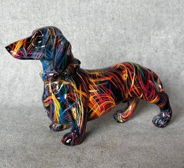 Beeld, Hond (Teckel) - 13 cm - Hars Resin