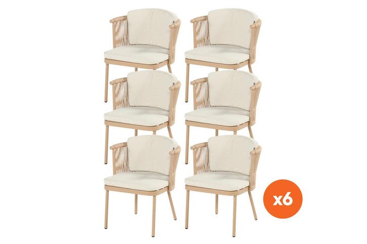 Set van 6 - Hartman Altea rope dining tuinstoel - Cappuccino, Tuin en Terras, Tuinsets en Loungesets, Nieuw, Overige materialen