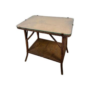 Tafel - Engelse vergulde Loom bijzettafel met glazen blad en