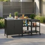 Tuinmeubelset Bolognano 3-delig kast rek serveerwagen staal, Tuin en Terras, Verzenden, Nieuw