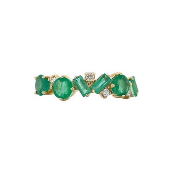 Gouden ring met smaragd en diamant 14 krt* nieuw, Verzenden, Zo goed als nieuw, Goud