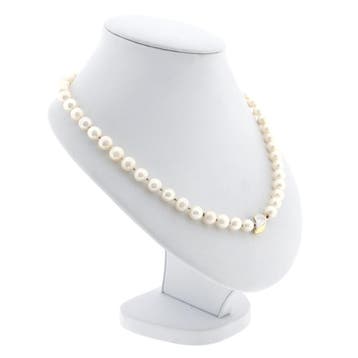 Parel collier met 9 karaat bicolor slot (Ketting), Gebruikt, Geel, Ophalen of Verzenden, Met edelsteen