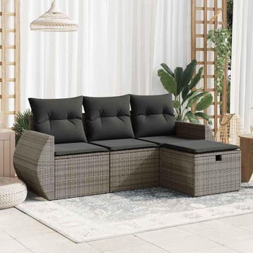 vidaXL 4-delige Loungeset met kussens poly rattan grijs, Verzenden, Nieuw, Loungeset