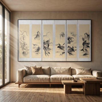 Kamerscherm - Papier, Hout - Japan - Inktlandschap Scherm