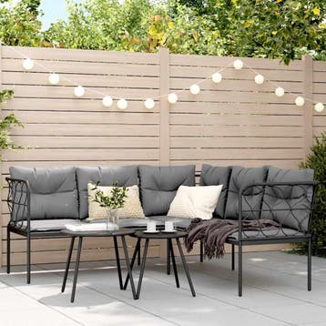 vidaXL Loungeset met kussens staal en textileen zwart, Verzenden, Nieuw, Rvs, Loungeset