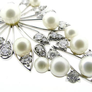 UTOPIA Art Deco witgouden oorbellen met parel en diamant..., Sieraden, Tassen en Uiterlijk, Oorbellen, Gebruikt, Ophalen of Verzenden