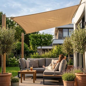 Schaduwdoek polyester beige 3x4m, Verzenden, Nieuw