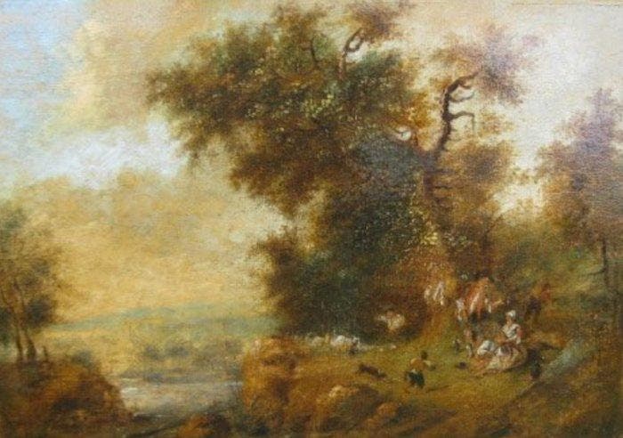 Europese school (XIX) - Romantisch uitstap met personages, Antiek en Kunst, Kunst | Schilderijen | Klassiek