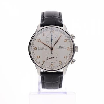 IWC Portuguese Chronograph Ivory IW371401; Automatisch..., Sieraden, Tassen en Uiterlijk, Ophalen of Verzenden, Zo goed als nieuw