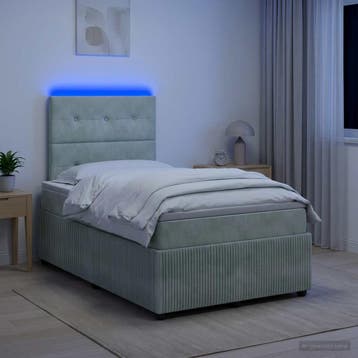 vidaXL LED Boxspring Bed met Matras Lichtgrijs 120 x 200 cm, Verzenden, Nieuw, Twijfelaar, Stof