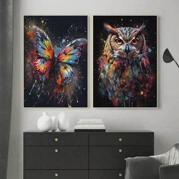 Abstracte Dieren Canvas Poster: Leeuw, Tijger, Aap, Uil - Mu