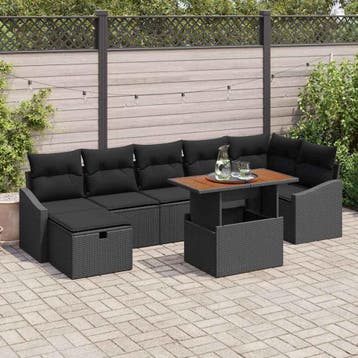 vidaXL Tuinbankenset 8 st Zwart poly rattan, Verzenden, Nieuw, 8 zitplaatsen