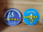 Orval ronde emaille plaquettes met een diameter van 12 cm. -
