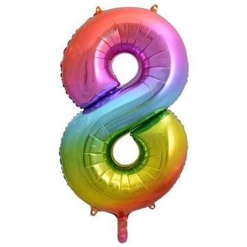 Folie Ballon Cijfer 8 Regenboog 86 cm, Verzenden, Nieuw, Feestartikel, Verjaardag