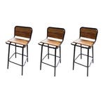 Set van 3 barkrukken,  zwart met houten zitting en, Ophalen of Verzenden, Gebruikt