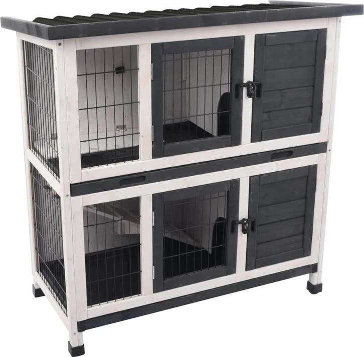 Konijnenhok Flamingo Combi 1 Rustic Grijs – Dubbel Houten., Dieren en Toebehoren, Knaagdieren en Konijnen | Hokken en Kooien, Overige typen