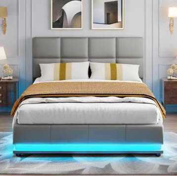 Hydraulisch tweepersoons opbergbed van kunstleer met hoofdei, Huis en Inrichting, Slaapkamer | Bedden, Verzenden, Nieuw