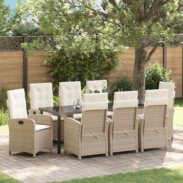 vidaXL Tuin eettafelset 9 st Beige poly rattan, Verzenden, Nieuw, Rotan, Meer dan 8 zitplaatsen