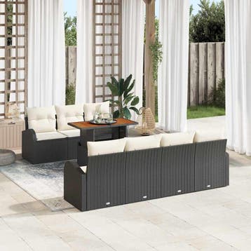 vidaXL Tuin Sofa Set 8 st Zwart en crème, Verzenden, Nieuw, Rotan, 8 zitplaatsen